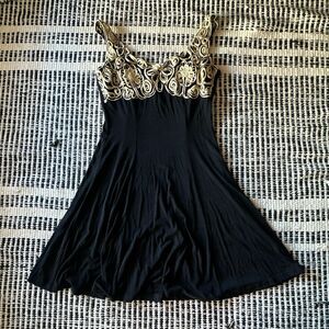 Peggy Size Medium Black & Gold Vintage Nylon style dress